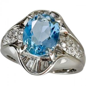 13.5号 サンタマリアカラーアクアマリン 1.69ct ダイヤモンド 0.40ct リング・指輪 Pt900プラチナ 9.6g レディース 【中古】