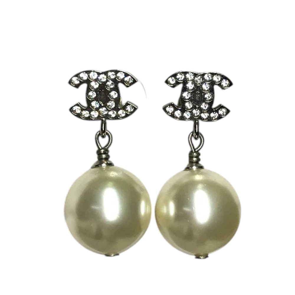 CHANEL 22V CC Coco Mark Logo Faux Pearl Earrings | 日本二手精品