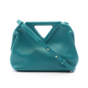 [二手] Bottega BOTTEGA VENETA單肩包，三角形小號，兩用，藍綠色皮革。