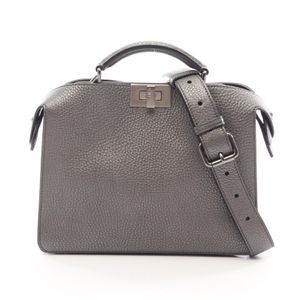 【二手】Fendi FENDI Peekaboo ISeeU 小號金屬色 2WAY 手提包 7VA530 深銀色皮革 Peekaboo ISeeU Selleria 小號