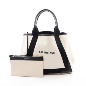 [Used] Balenciaga BALENCIAGA Tote Bag NAVY CABAS NEW M Navy Cabas 581292 Black/Ivory Canvas Leather Navy Cabas Medium Women's