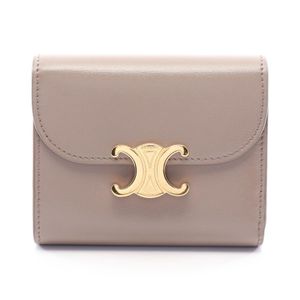 [Used] Celine CELINE Small Flap Wallet, Greige Leather, Triomphe Trifold Wallet, Women's, Used A