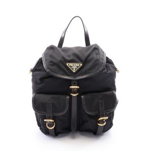 【二手】Prada PRADA 雙肩包 TESSUTO + SOFT CALF 1BZ677 黑色尼龍皮革三角 Logo 小號雙肩包 女款 二手 B