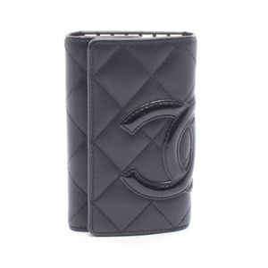【สินค้ามือสอง】 ชาแนล CHANEL เคสกุญแจและอุปกรณ์เสริมกุญแจ Cambon Line สีดำ หนังและหนังแก้ว สภาพดีเยี่ยม Used A