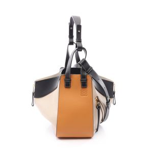 【二手】 LOEWE Hammock Bag 小號兩用手提包，黑色/駝色/象牙色皮革，三色拼接，女士款
