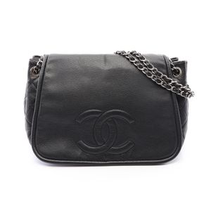 【มือสอง】 ชาแนล CHANEL กระเป๋าสะพายไหล่ Matelasse Full Flap สีดำ หนังคาเวียร์ (Grained Calfskin) โลโก้ CC กระเป๋าสะพายโซ่ Matelasse Full Flap