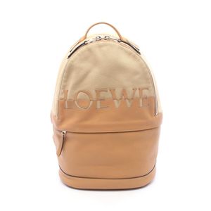 【二手】 LOEWE男士圓形雙肩包 B31427，米色/駝色帆布皮革，二手 A