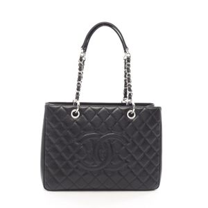 【สินค้ามือสอง】 ชาแนล CHANEL กระเป๋าโท้ท Matelasse Grand Shopping GST สีดำ หนังคาเวียร์ (Grained Calfskin) GST Chain Tote สำหรับสุภาพสตรี เกรด B