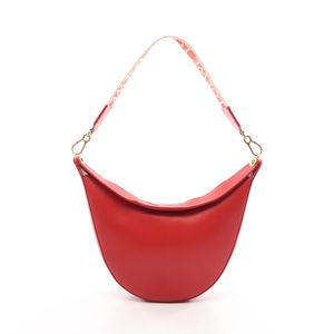 【二手】 LOEWE單肩包， RED/象牙色，皮革和帆布材質，Luna 包款，中號，女士，二手