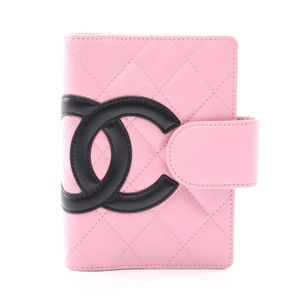 【二手】香奈兒 (Chanel) Cambon 系列淺粉紅色/黑色羊皮手帳封套 女士二手 B