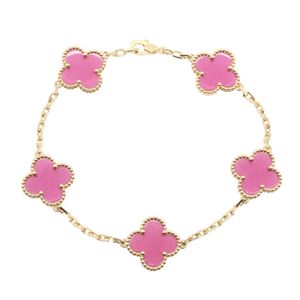 【중고】 Van Cleef & Arpels 팔찌 빈티지 알함브라 핑크 에나멜 5P 팔찌 VCARPQZI00 손목둘레 17.5 K18 (옐로우 골드)