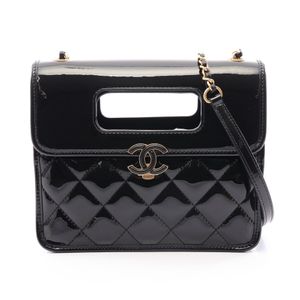 [중고] Chanel 샤넬 숄더백 마틀라세 탑 핸들 미니 플랩백 2WAY AS4025 B10887 94305 블랙 페이턴트 레더 마틀라세 탑 핸들 미니 플랩백