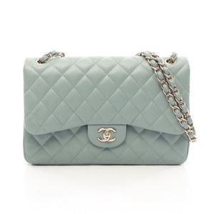 [중고] Chanel 샤넬 데카 마틀라세 30 클래식 라지 W플랩 숄더백 A58600 블루 그린 캐비어 스킨(그레인드 카프) 체인 숄더백