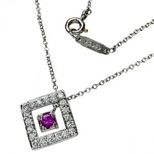 蒂芙尼 (TIFFANY&Co./Tiffany) 開口方形粉色藍寶石鑽石項鍊，Pt950 鉑金，3.9 克，40.5 厘米，女士款 [二手]