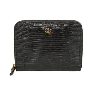 สินค้ามือสอง CHANEL Classic Compact Zip Wallet โลโก้ CC หนังลูกวัว ลายลิซาร์ดนูน สีดำ กระเป๋าสตางค์แบบพับสองทบและกระเป๋าสตางค์แบบมินิ AP5389 สภาพดีเยี่ยม