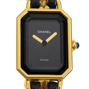 นาฬิกาข้อมือ ชาแนล CHANEL รุ่น Premiere S รหัส H0001 ตัวเรือนชุบทองผสมหนัง ระบบควอตซ์ หน้าปัดสีดำ สำหรับสุภาพสตรี [สินค้ามือสอง]