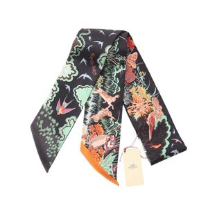 【二手】Hermes 爱马仕 Twilly Rewilding Nature 头巾/丝巾 黑色/橙色 真丝 女士 未使用
