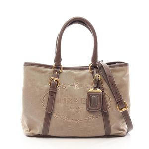 【中古】 プラダ PRADA ハンドバッグ LOGO JACQUARD ロゴジャガード 2WAY BN2832 ベージュ/ブラウン キャンバス レザー ロゴ ジャガード 2way トートバッグ レディース