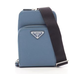 【二手】Prada PRADA 單肩包手機殼 2ZH126 藍色 Saffiano 皮革三角形 Logo 手機殼 男女通用 二手 A