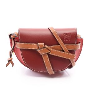 【二手】 LOEWE Gate Bag 迷你肩包，RED/酒紅色/ブラウン皮革，女士，二手