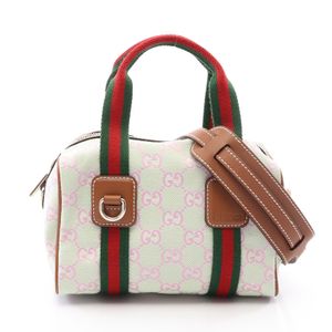 [중고] Gucci 구찌 손가방 GG 캔버스 쉐리 라인 2WAY 856055 아이보리/핑크/그린 캔버스 레더 쉐리 라인 2way 미니 보스턴백