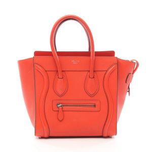 [Used] CELINE Luggage Micro Shopper Tote Bag, Orange Leather, Women's, Used B