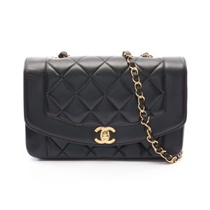 [Pre-owned] Chanel CHANEL Shoulder Bag Matelassé Diana Flap A01164 Black Lambskin (Sheepskin) Matelassé Diana Chain Shoulder Bag for Women