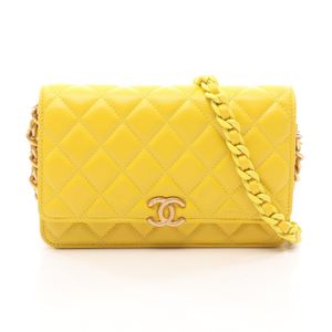 [Used] Chanel CHANEL Shoulder Bag Matelassé Combination Hardware Yellow Lambskin (Sheepskin) Matelassé Chain Wallet Women's Used A