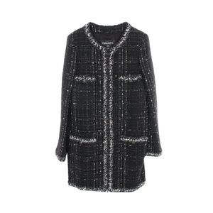 [Used] Chanel CHANEL Coco Mark Button Color Collarless Color Coat P50335V37317 Navy/Black Wool Used A