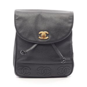 [Used] Chanel Triple Coco Backpack, Black Caviar Skin (Grained Calfskin), Chain Backpack, Women's