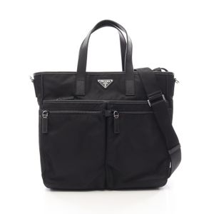 【二手】Prada PRADA 托特包 TESSUTO+SAFFIANO 2WAY 2VG860 黑色尼龍 Saffiano 皮革三角形 Logo 兩用托特包 男女通用 二手 A