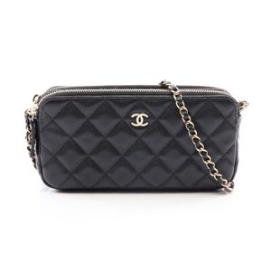 [Pre-owned] Chanel Matelassé Shoulder Bag A82527 Black Caviar Skin (Grained Calfskin) Matelassé Double Zip Chain Wallet for Women