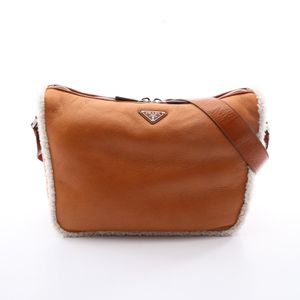 【二手】Prada PRADA 單肩包 MONTONE SHEARLI 2VH182 駝色/白色皮革羊毛三角 Logo 單肩包 女士二手 A