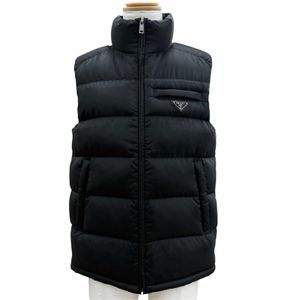 成色極佳 ▼ PRADA Prada 2022 三角形logoPlate標誌拉鍊羽絨背心 黑色 48碼 正品 男款