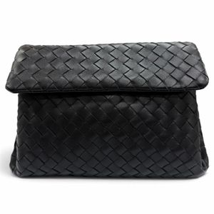 미품☆BOTTEGAVENETA 보테가 베네타 인트레차토 레더 클러치백 블랙 이탈리아제 여성용 보관 주머니 포함