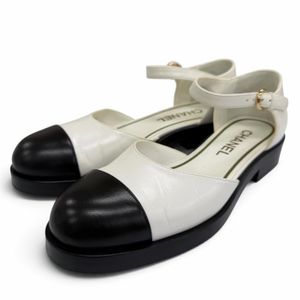 Excellent condition☆CHANEL G39858 Mary Jane Coco Mark Chain Leather Ankle Strap Pumps White Black Size 37 Made in Italy Women's Comes with Dust Bag
