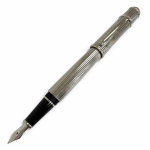 極美品□Cartier カルティエ ブルージェムストーン ペン先18K Mニブ ストライプ柄 両用式 万年筆 シルバー フランス製 メンズ 箱付き