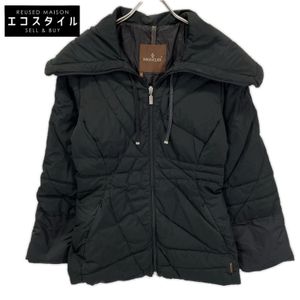 Moncler棕色標籤黑色皮革燈芯絨長羽絨服，0碼 [二手]