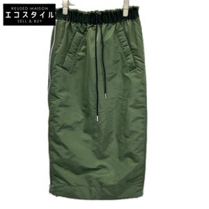 sacai SCW-073 23AW 尼龙斜纹裙子 百褶 侧拉链 卡其色 0【二手】