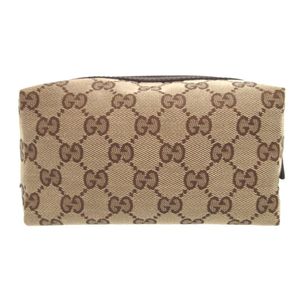 신품급 Gucci 구찌 29595 GG 캔버스 레더 베이지 브라운 코스메틱 파우치 백 0952【중고】GUCCI