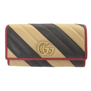 신품 수준 Gucci 구찌 GG 마몬트 573809 레더 베이지 블랙 2단 장지갑 지갑 0890【중고】GUCCI