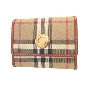 미사용급 Burberry 버버리 체크 코팅 캔버스 레더 베이지 브라운 컴팩트 월렛 3단 반지갑/미니지갑 0916【중고】
