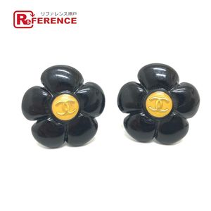 CHANEL 96P Coco Mark Flower Black Earrings