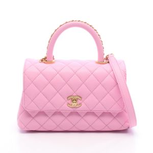 【二手】Chanel 香奈儿 Coco Handle 翻盖 Matelassé 2WAY 手提包 A92990 粉色 鱼子酱皮 (粒面小牛皮) Coco Handle Matelassé 2way 链条单肩包