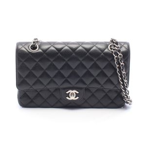 [Pre-owned] Chanel Matelassé Shoulder Bag, Double Flap, Black, Caviar Skin (Grained Calfskin), Chain Shoulder Bag