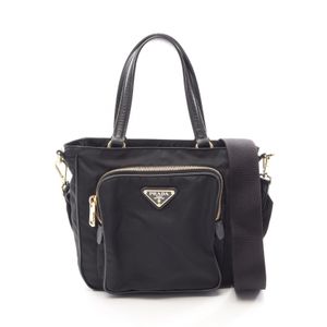 【二手】Prada PRADA 兩用托特包，黑色尼龍，Saffiano 皮革，三角形 Logo，女士，二手 A