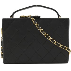 Chanel Vanity Bag/Case Bag, Shoulder Bag, Matelassé, Vintage Leather, Made in Italy, 1988, Black, Crossbody/Handbag, 2-way, Snap Button Closure, Women's [Used]