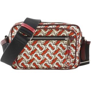 Burberry camera bag, shoulder bag, TB monogram nylon, orange, crossbody/shoulder bag, zipper, unisex [used]