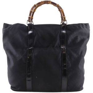 Gucci 古驰 Bamboo 手提包 Old Gucci 托特包 002.2058.0412.5 尼龙帆布 黑色 手提, A4 拉链 Bamboo 中性款【二手】