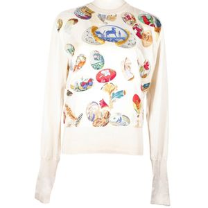 Hermes HERMES Couvée d' Hermes sweater, Hermes chicks design, silk, beige, women's [used]
